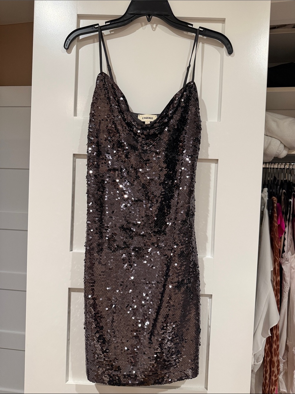 L'AGENCE Black Sequin Slip Mini Dress